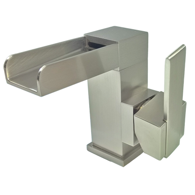 Cascade Square Vessel Faucet with Open Waterfall Spout in Brush Nickel