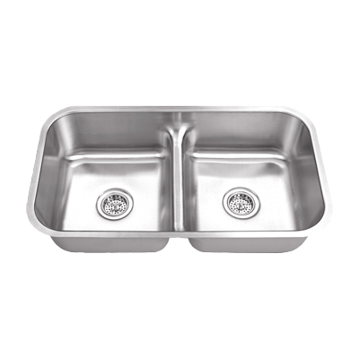 Stainless Steel 32 x 19 x 9 Double Bowl Kitchen Sink Low Divider 16G