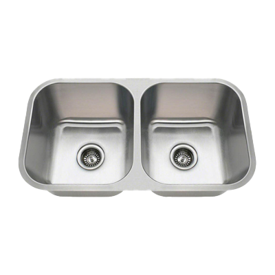 Stainless Steel 33 x 18 x 9 Double Bowl Kitchen Sink 18G