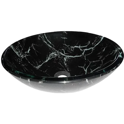 16" Black Marbled Glass Round Vessel Bath Sink