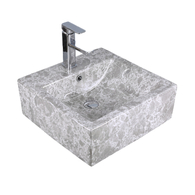 [TDS0127-MP] 18 x 18 x 8 Marbled Square Vessel Porcelain Sink