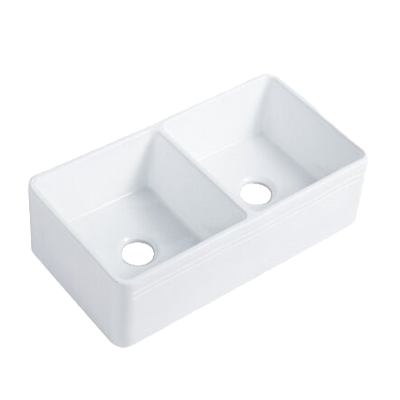 [TDS3325-DP] 33.25 x 18 Double Bowl Apron Porcelain Sink 10" Deep